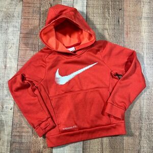 Nike Kids Red Therma-FIT Fleece Pullover Hoodie Graphic Swoosh Sweatshirt Size 4
